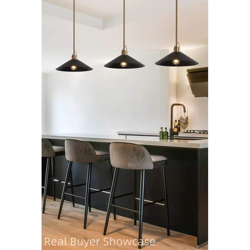 Modern Farmhouse 1-Light Black Gold Pendant Light Kitchen Island Lights - D 14'' x H 8''
