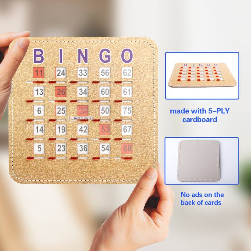 GSE™ Shutter Bingo Cards with Quick-Clear Slider. Reusable Fingertip Sliding Reset Bingo Cards