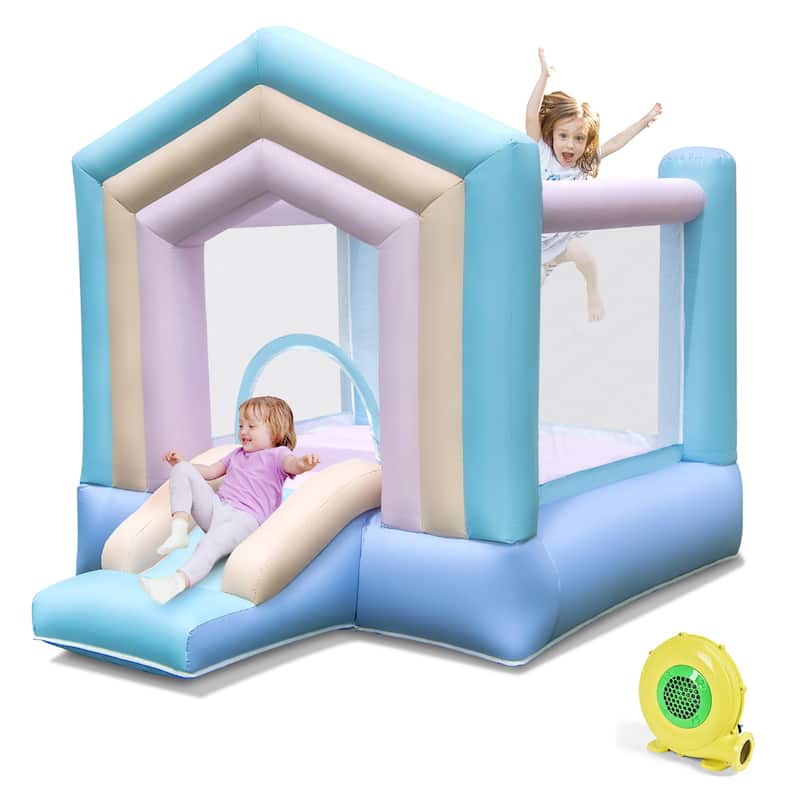 Gymax Kids Bounce House w/ Slide Basketball Rim Inflatable Basketball