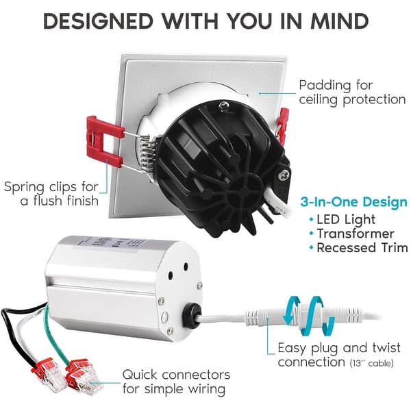 Luxrite 2 Inch Square Led Recessed Light With J Box 8w 600 Lumens Dimmable Regressed Energy Star Ic 4 Pack Overstock 30429513