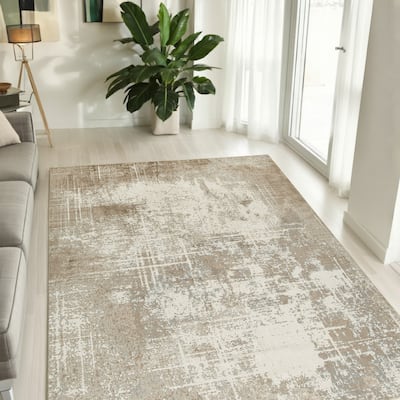 Lae 8 x 10 Large Area Rug, Machine Woven Abstract Art Design, Brown Gray - 8 x 10