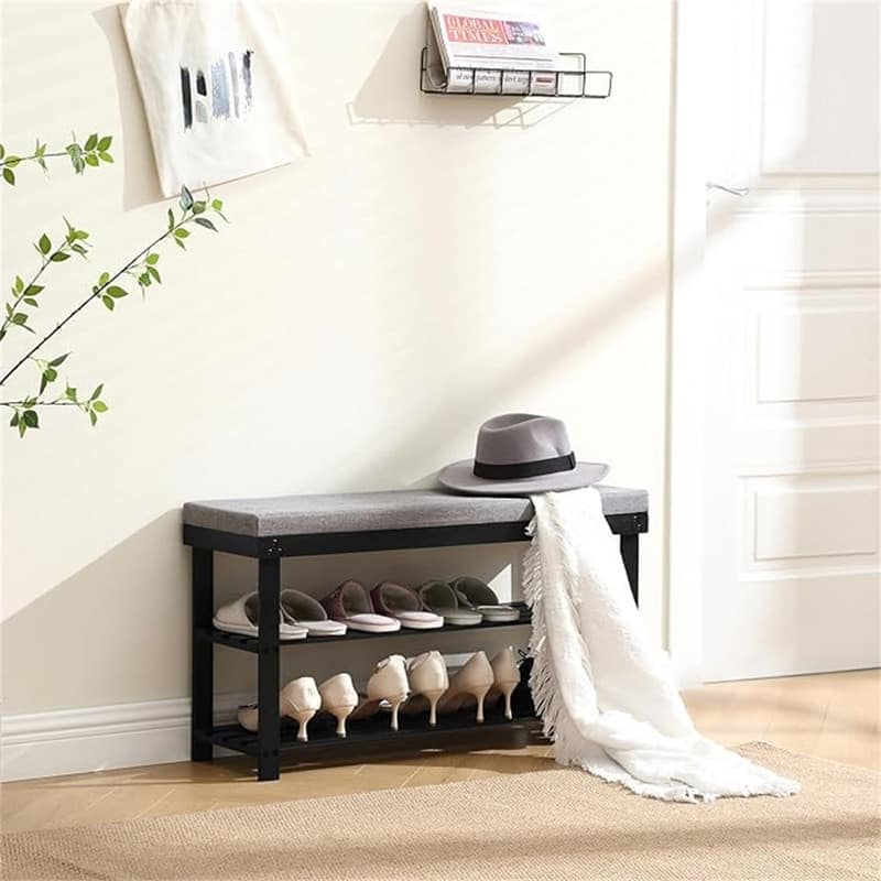Shoe Rack for Entryway - 35.4"D x 11"W x 19.3"H - Black