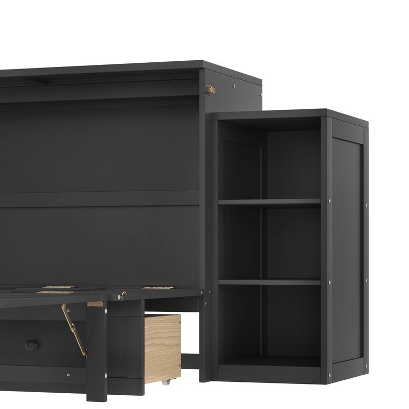 Full Size Murphy Bed with Spacious Storage Drawers and Shelves. Ideal for Guest Rooms or Compact Bedrooms