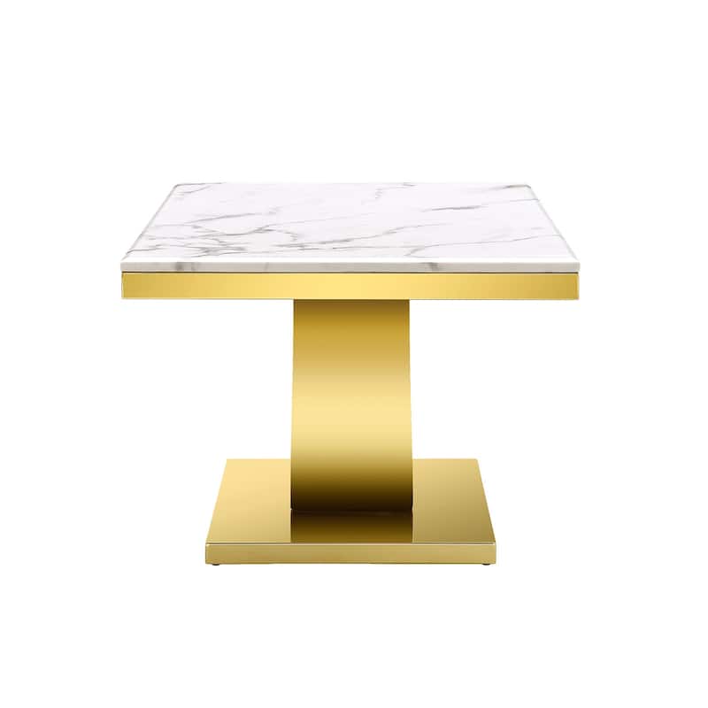 Gold Coffee Table with Stainless Steel gold U Base and 48 smooth white textured top For Living Room