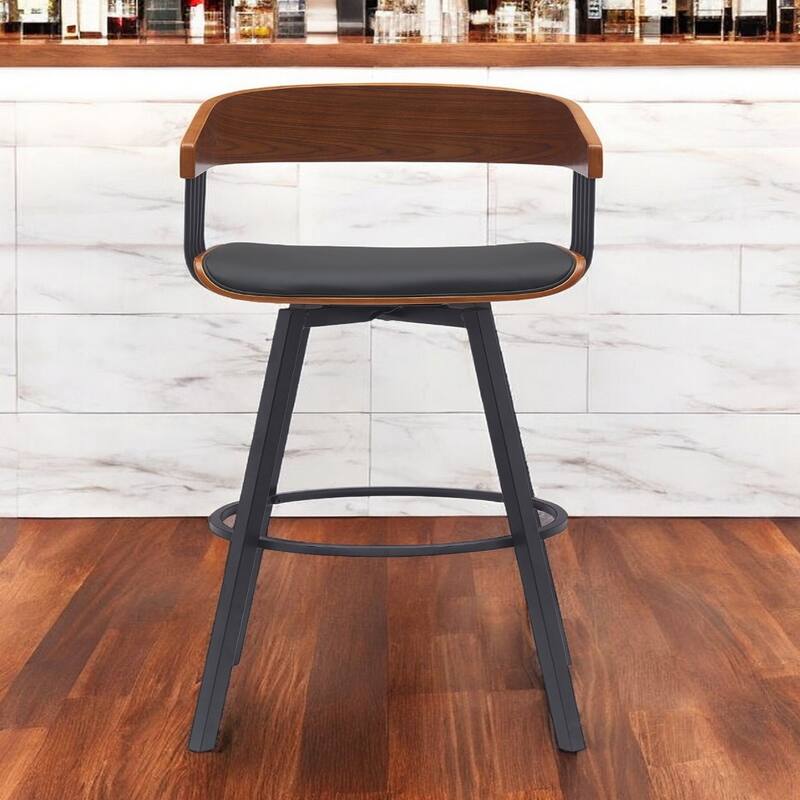 Modern Swivel Bucket Seat Bar Stool with Footrest and Armsrest Metal Frame for Kitchen Island