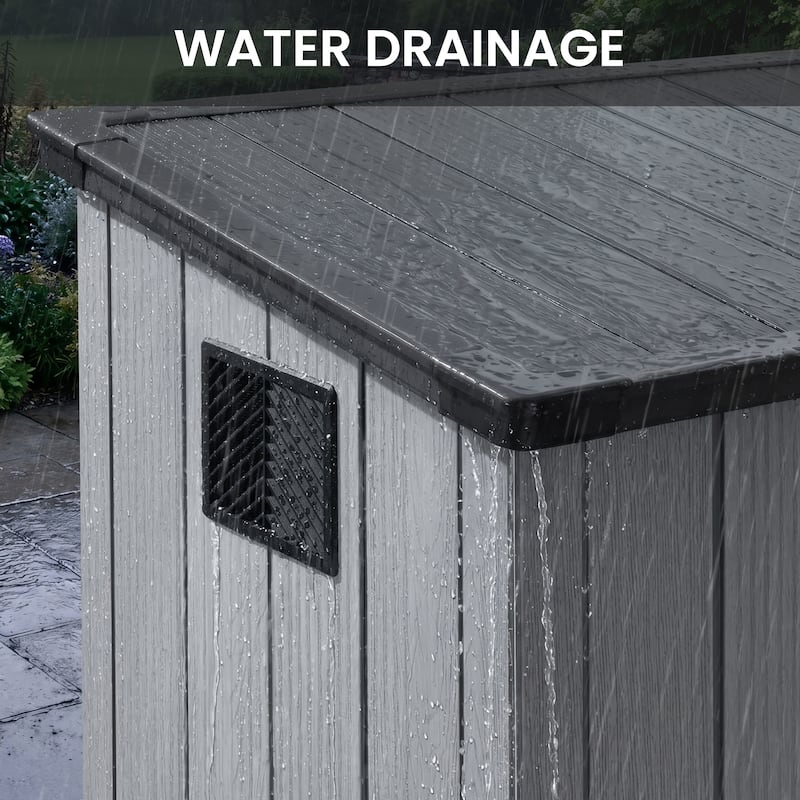 All-Weather Outdoor Storage Shed Waterproof Resin Garden Shed with Floor, Lockable Doors, Skylight for Lawn Tools & Bikes