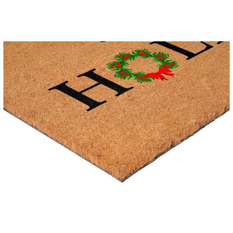 HomeRoots 24" X 36" Brown Black And Green Christmas Happy Holidays Outdoor Coir Door Mat - 24.00' X '36.00