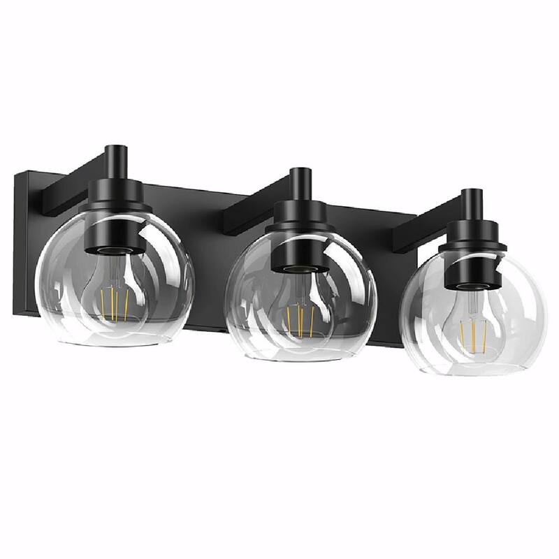 Bathroom Vanity Light with Clear Globe Glass Shades, Modern Black Wall Sconce Over Mirror, Vanity Lighting for Bath