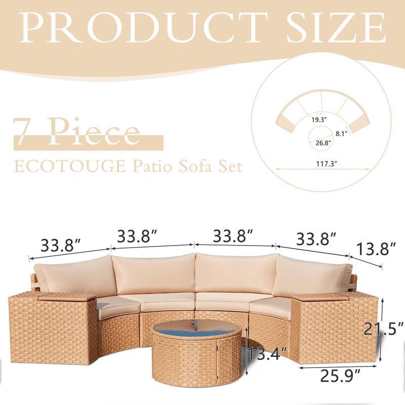 AVAWING 7 Pieces Half Moon Patio Conversation Set PE Wicker Sectional Sofa