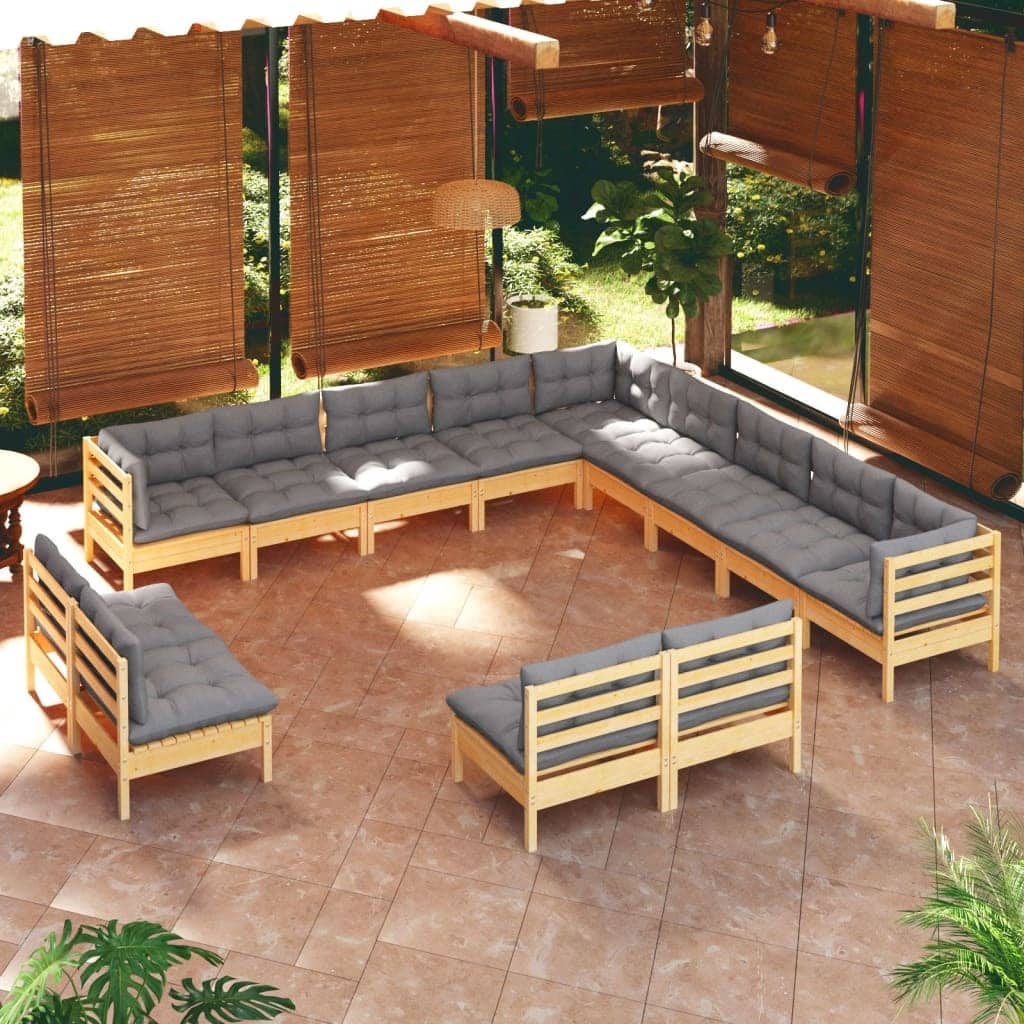 vidaXL Solid Pinewood Patio Lounge Set 13 Piece with Cushions Multi Colors