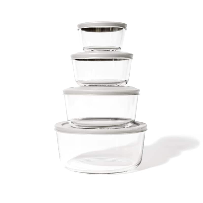 Glass Food Storage Set - Round Nesting, 8-Piece, BPA-Free, Airtight Lids, Microwave & Oven Safe - 8 Piece Set (4 Containers + 4 Lids) - Grey