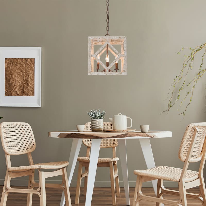 Farmhouse 4-Light Distressed Wood Chandelier for Dining Room - L12"x W12"x H14"