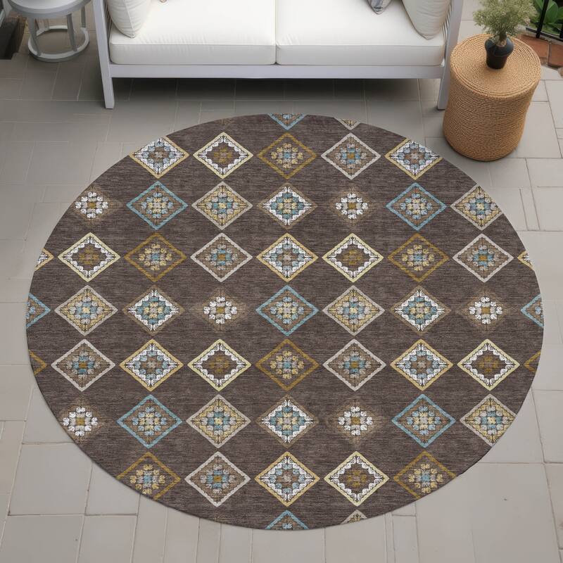 Machine Washable Indoor/ Outdoor Global Flagler Chantille Rug - Chocolate - 8' x 8'