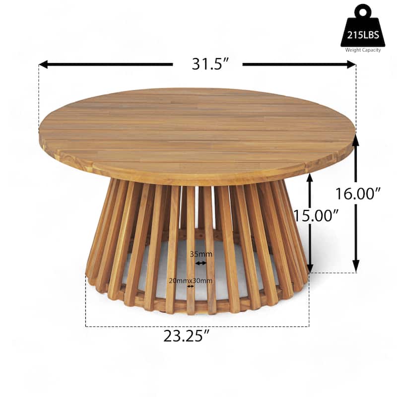 Anmytek Round Wooden Patio Table Slatted Top Outdoor Indoor Coffee Table All Weather Modern
