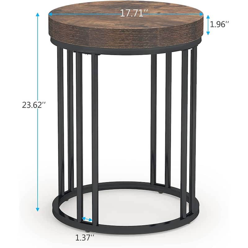 Brown/ Black Wood 2-Tier Round Sofa Side Table for Living Room