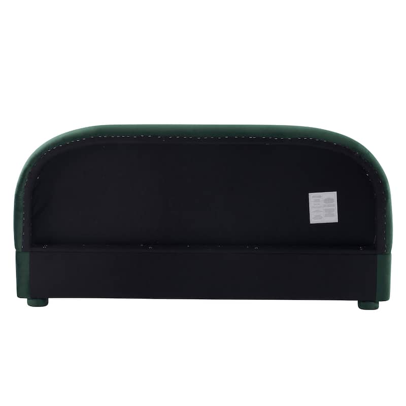 Dark Green Velvet Queen Bed - Luxurious Texture, Curved Headboard, High Load Capacity, Easy Assembly