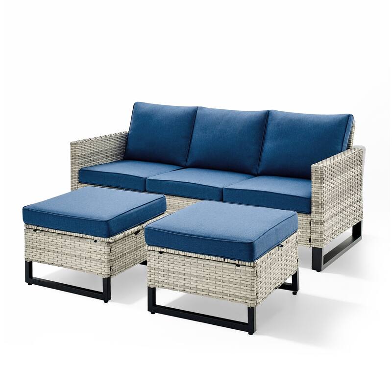 3 Pieces Patio Sofa with Ottoman Furniture