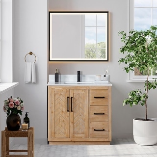 Anais 3Single Bathroom Vanity in Light Brown with Grain White ...