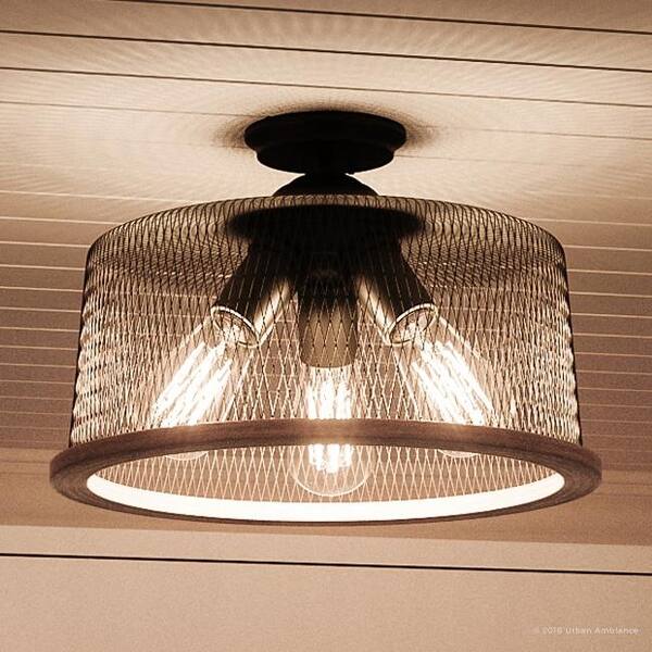 slide 2 of 6, Luxury Vintage Ceiling Fixture, 10.25"H x 16"W, with Industrial Chic Style, Olde Bronze Finish by Urban Ambiance