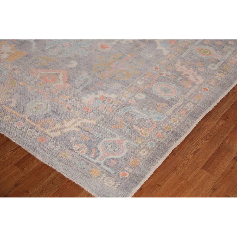 Hand Knotted Oriental 100% Wool Carpet Transitional All-Over Greys & Charcoal Oushak Area Rug - 9' 11'' X 8' 0''