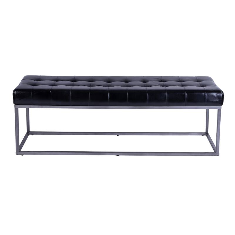 Knox 54 in. W Rectangular Leather and Iron Accent Bench