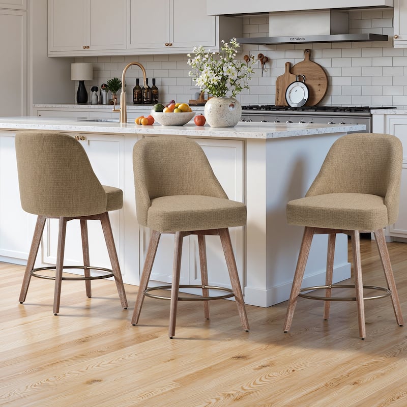 26" Upholstered Counter Height Swivel Bar Stool, Counter Stools with Solid Wood Legs - 39.37"H x 22.44"D x 21.65"W