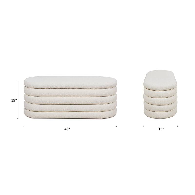 Fuji 49" Boucle Faux Sherpa Upholstered Tufted Oval Storage Bench