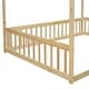 preview thumbnail 9 of 7, Full Size Canopy Frame Floor Bed with Fence and Guardrails, Natural