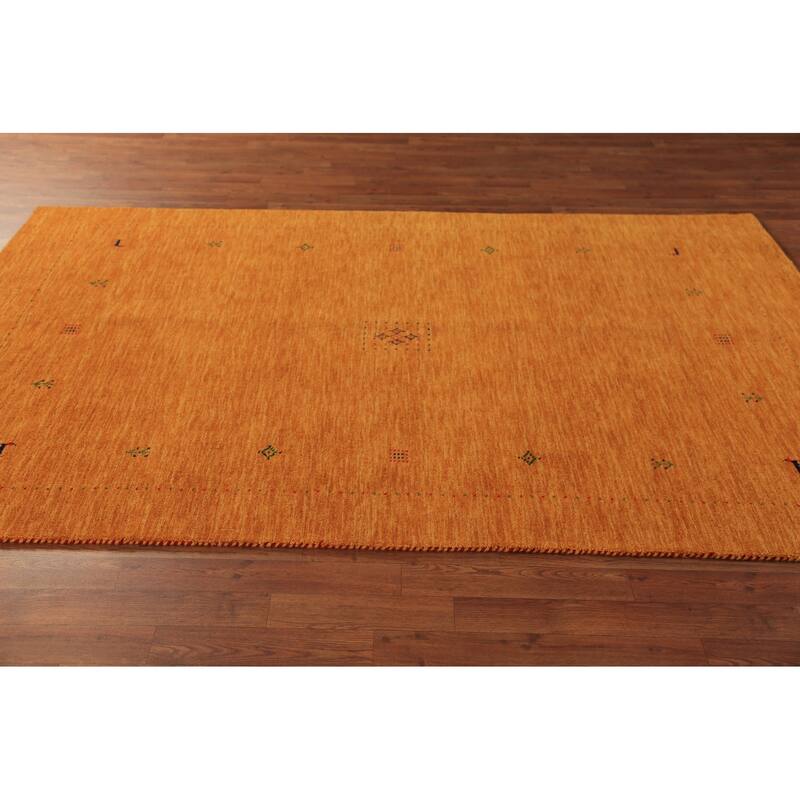 Orange Gabbeh Modern Area Rug Hand-Knotted Wool Carpet - 5'3" x 8'0"