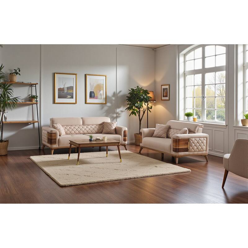 Melviro 2 Pieces Living Room Sets 1 Sofa 1 Loveseat - Beige