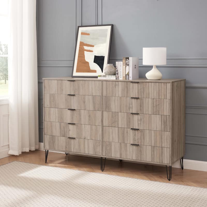 Manhattan Comfort Dumbo Modern 10-Drawer Double Tall Dresser - Rustic Grey