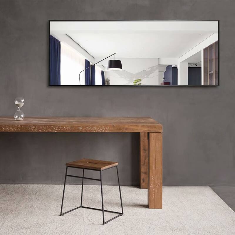 Modern Aluminum Alloy Thin Framed Full Length Floor Mirror - 55×16 - Black