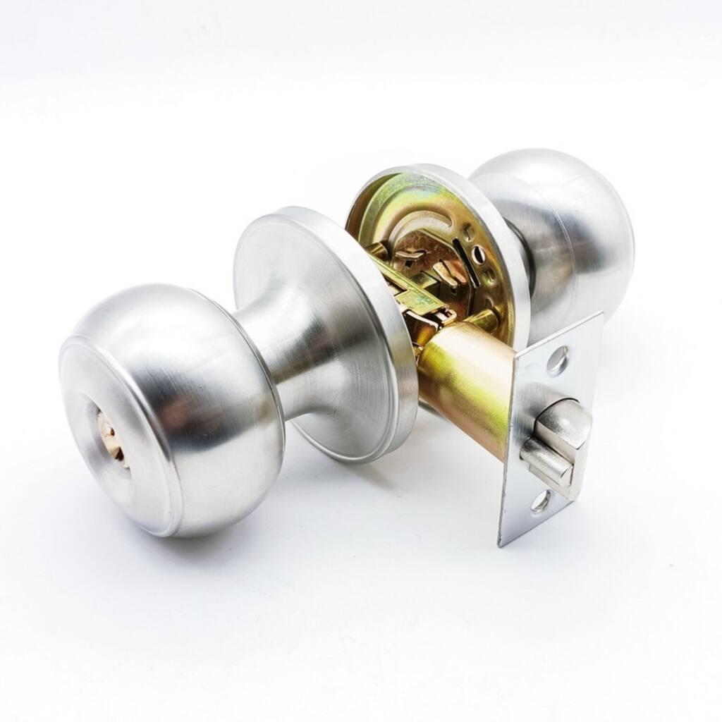Satin Stainless Steel Door Knob - Round Colonial Privacy Lock for Bedroom and Bathroom