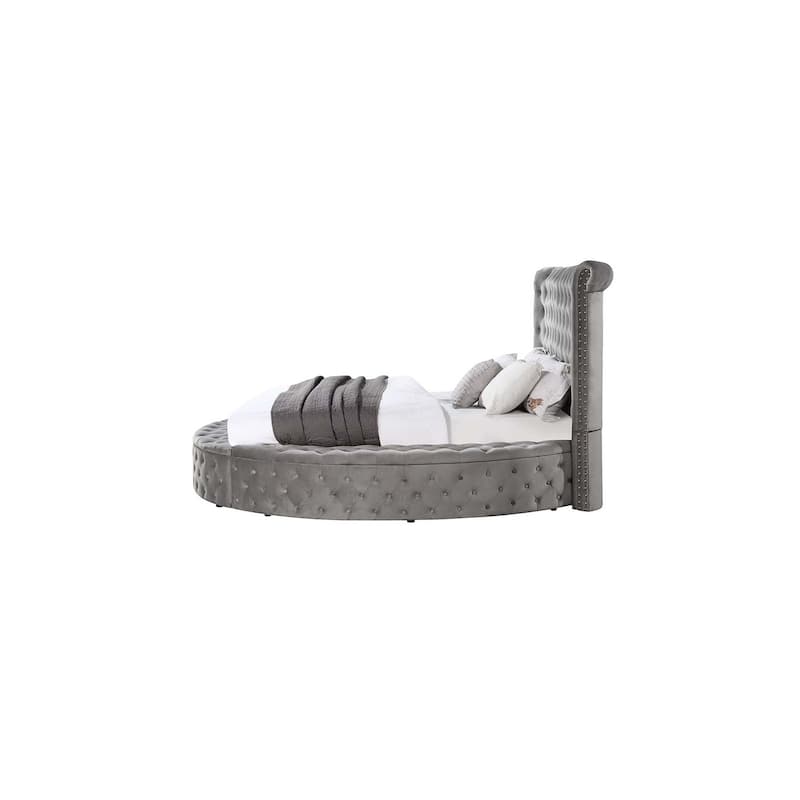 Velvet Queen Bed - Soft Gray Upholstered Platform Bed Frame for Bedroom Decor