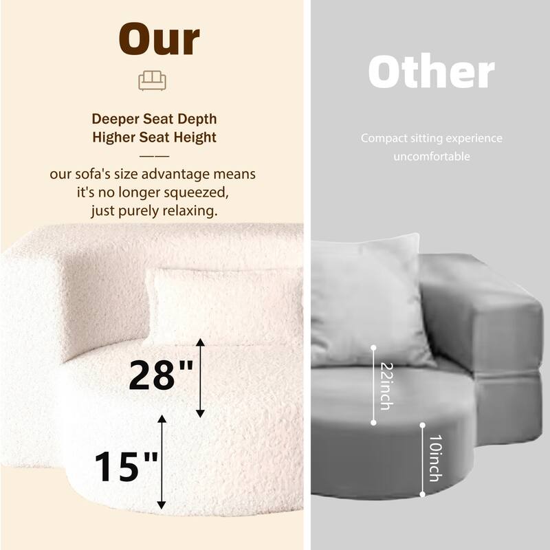 78" Convertible Teddy Fabric Sofa with 2 Pillows, No Assembly Required