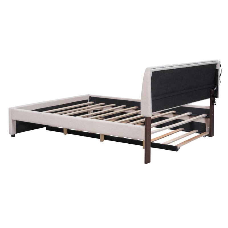 Upholstered Platform Bed with Trundle and LED Lights