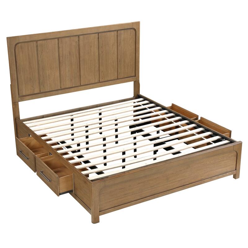 Modern Bedroom Furniture Sets Storage Bed Dresser Mirror Nightstand Chest Light Brown Finish