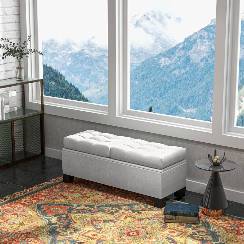 46" Storage Ottoman Bench, Upholstered End of Bed Bench with Steel Frame, Button Tufted Storage