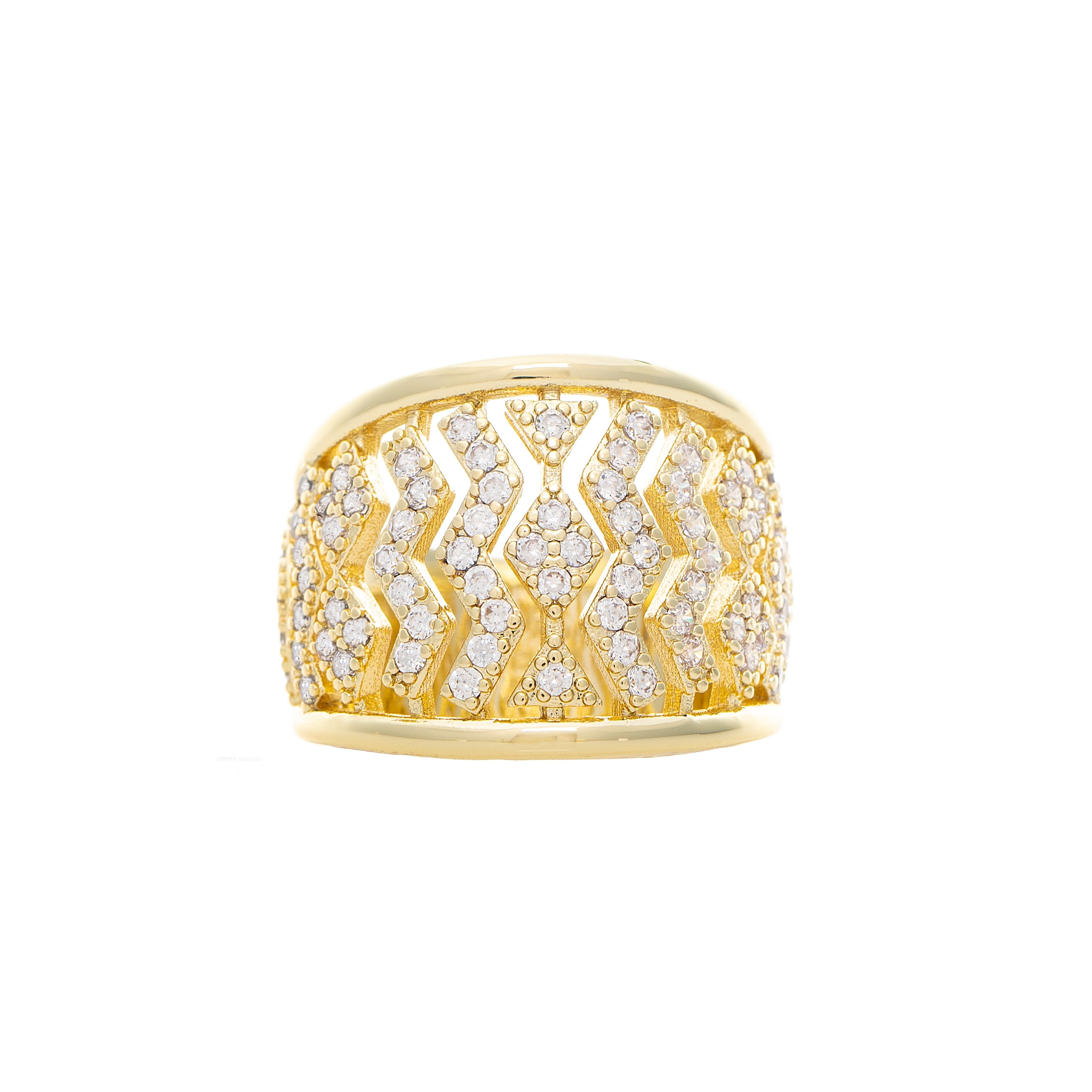 Rivka Friedman 18K Gold Plated Open CZ Band Statement Ring