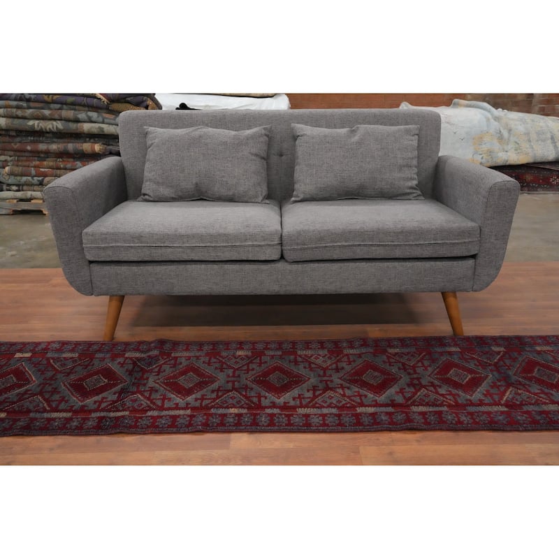 Hand Knotted Oriental 100% Wool Carpet Traditional Tribal Navy Blue & Blues Balouch Runner Rug - 8' 8'' X 1' 11''