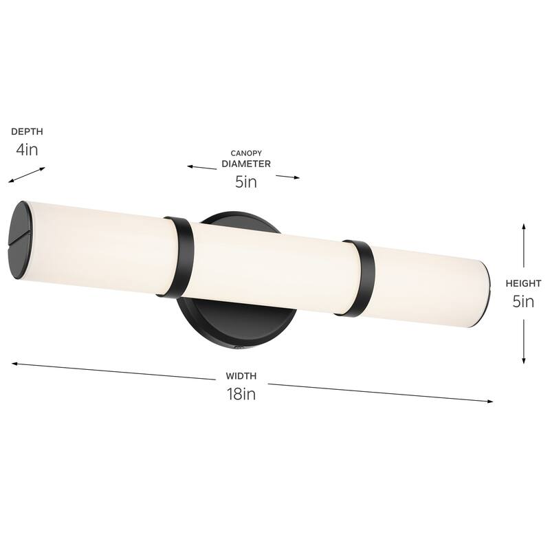 Kichler Lighting Rosh 18" Bath Bar Small LED with White Glass in Black
