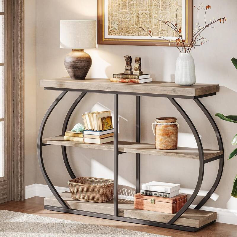 41.3" Console Table, Industrial 3-Tier Entryway Table - Grey - MDF
