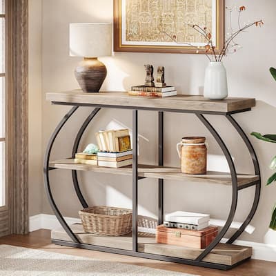 Industrial 3 Tiers Console Table, 41.3 Inches Narrow Wood Entryway Table