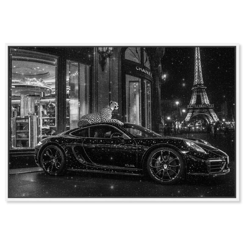Glistening Cheetah and Car Canvas by Art Remedy - White - 36" x 24"