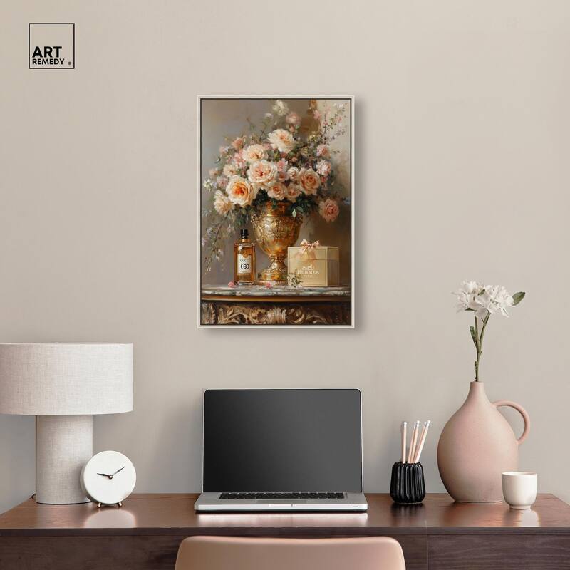 Classical Vase Tans and Floral Canvas by Art Remedy