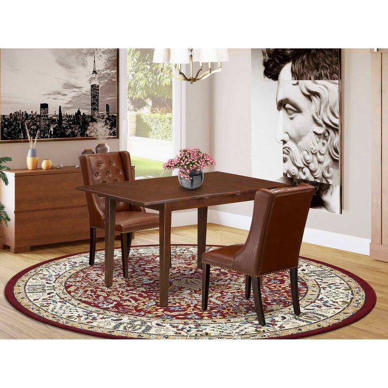 HomeStock 3-Pc Mahogany Finish Solid Wood Top with Butterfly Leaf Dining Table Set