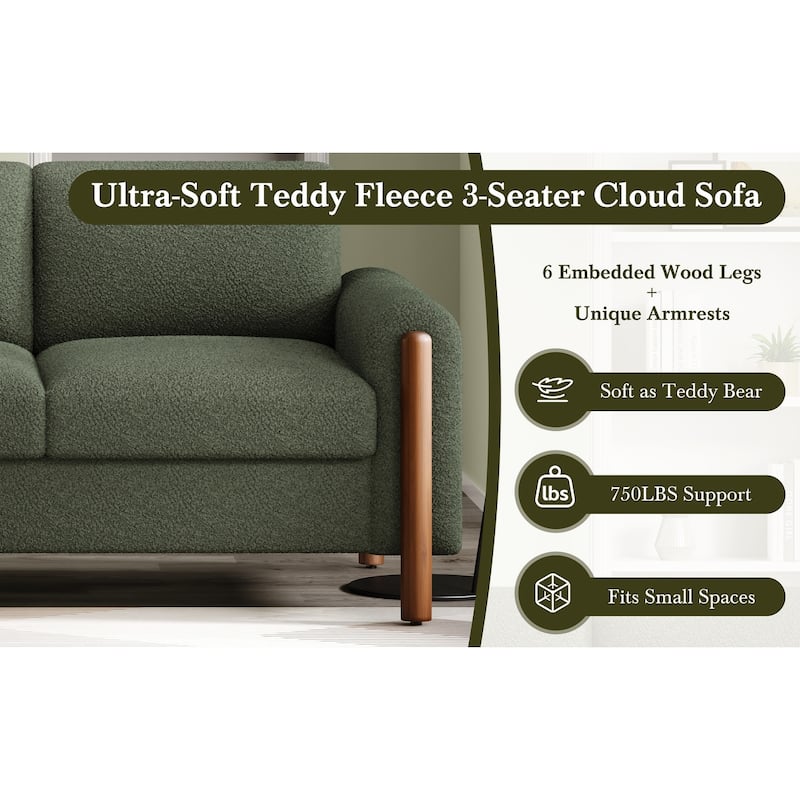 Christopher Knight Home - Adley Modern Upholstered 3-Seater Sofa with Curved Armrests and Solid Wood Legs