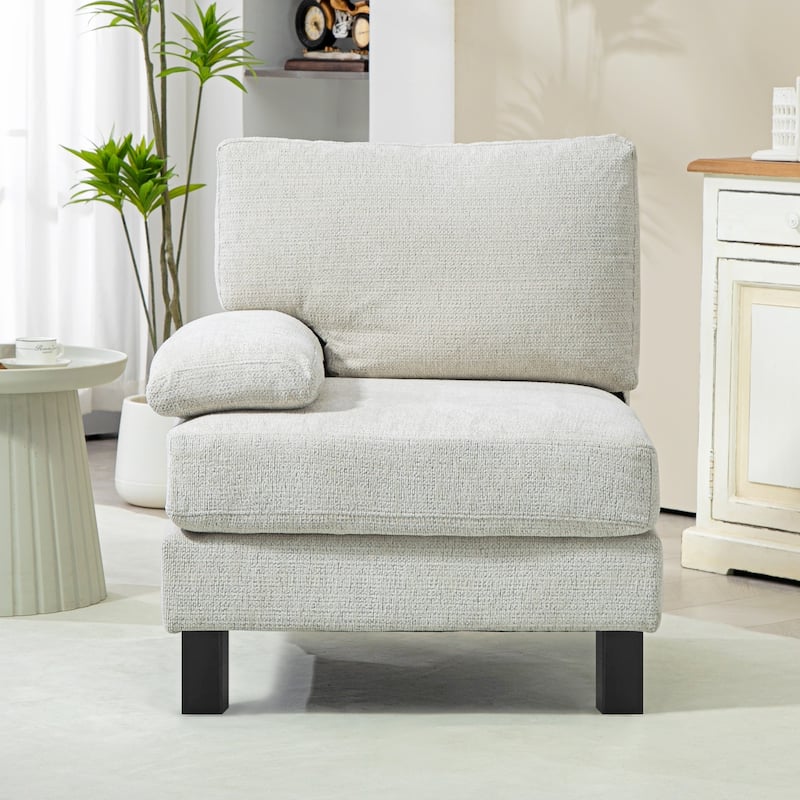 Cream White and Black Chenille Left Side Modular Sofa Section with Foam Cushion Solid Wood Frame Comfortable Couch