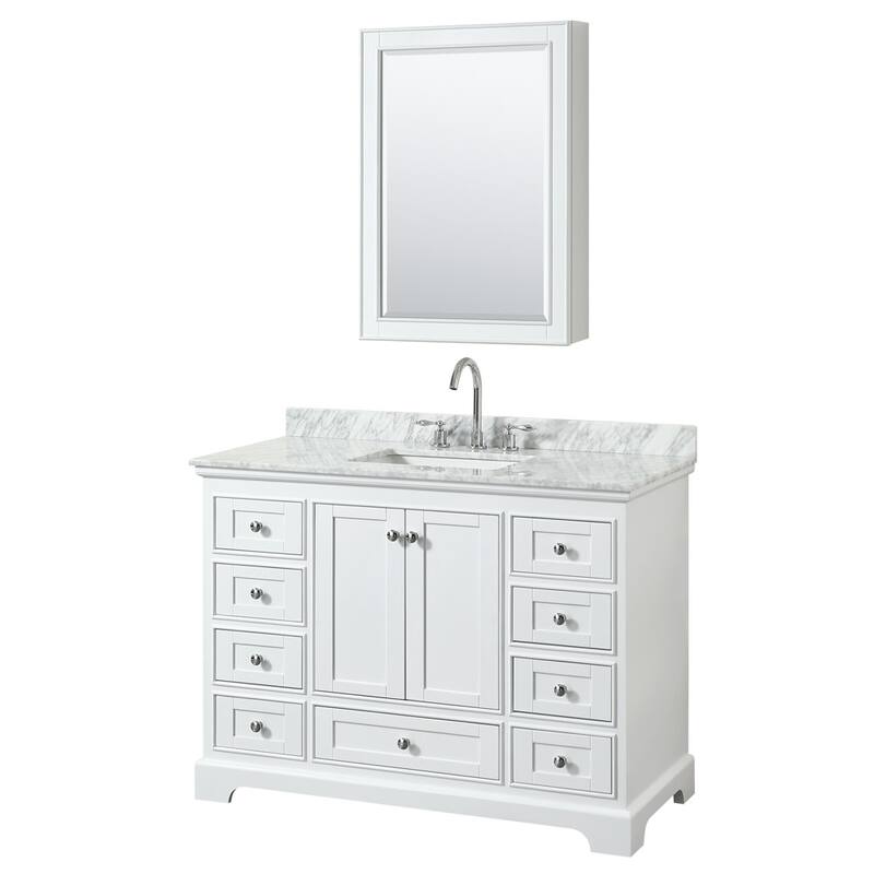Wyndham Collection Deborah 48" Free Standing Single Vanity Set with - White / White Carrara Marble Top / Polished Chrome - Painted