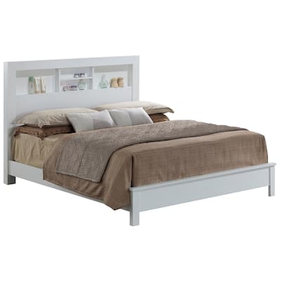 Queen Platform Bed with Storage Shelves - 87" - White